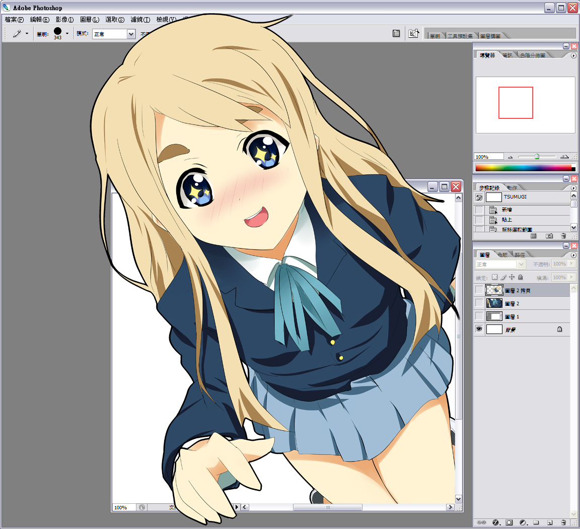 nightang, kotobuki tsumugi, adobe photoshop, k-on!, 00s, 1girl, arm behind back, blonde hair, blue eyes, blush, chinese text, fake screenshot, female focus, fourth wall, long hair, looking at viewer, open mouth, round teeth, school uniform, solo, sparkle, teeth