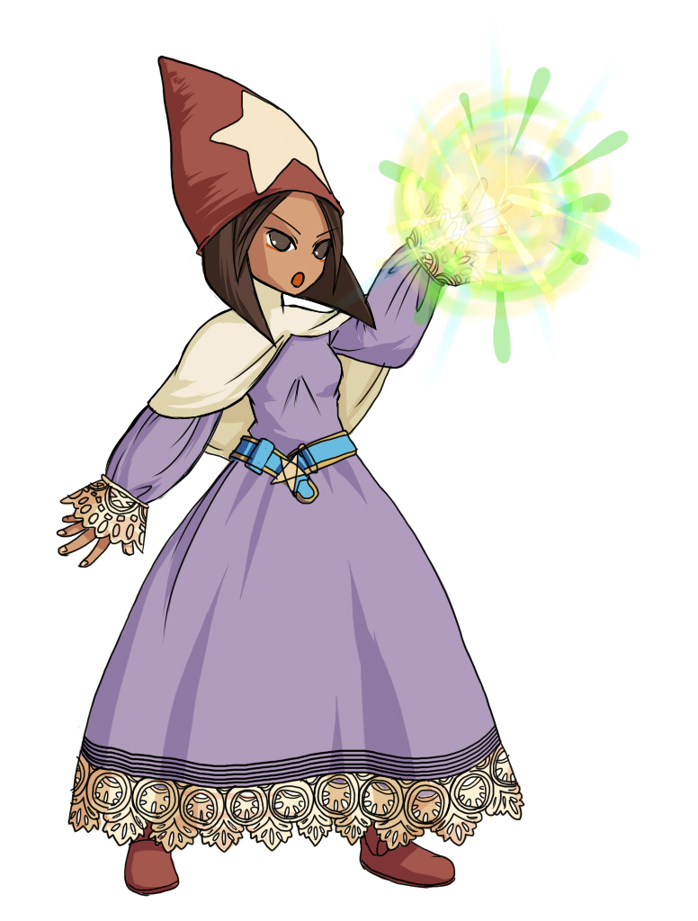 tun, rapha galthena, time mage, time mage (fft), final fantasy, final fantasy tactics, brown hair, class change, dark-skinned female, dark skin, eyeliner, full body, hat, makeup, robe, short hair, standing