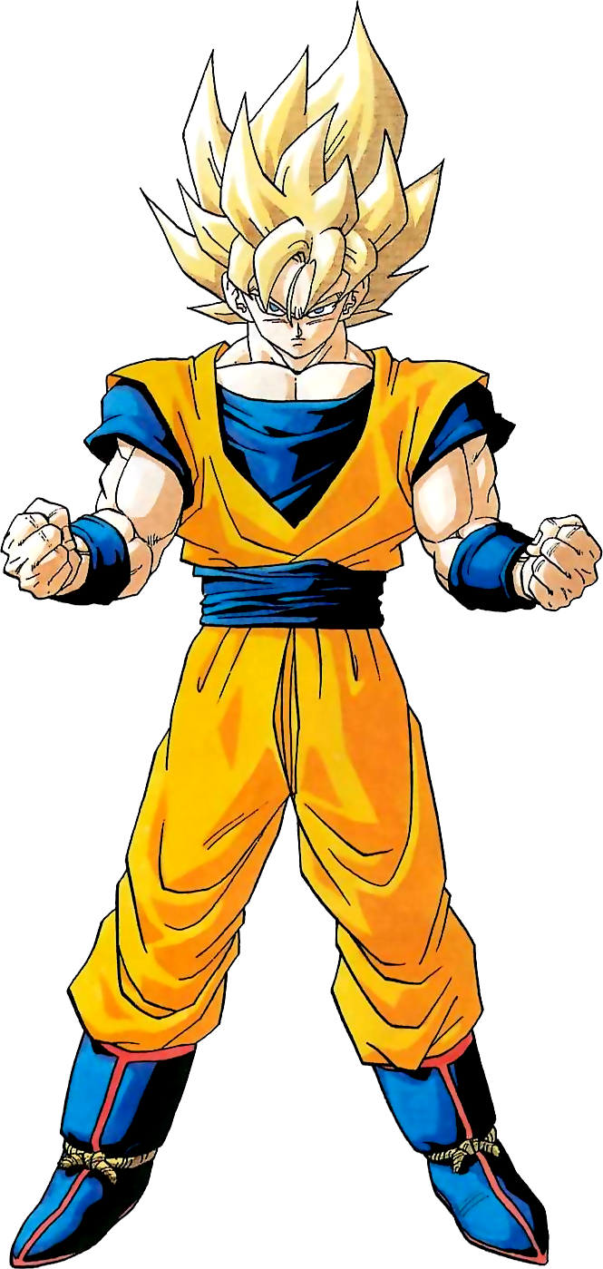 toriyama akira, son goku, dragon ball, dragonball z, highres, 1boy, blonde hair, blue eyes, male focus, solo, super saiyan, super saiyan 1, transparent background