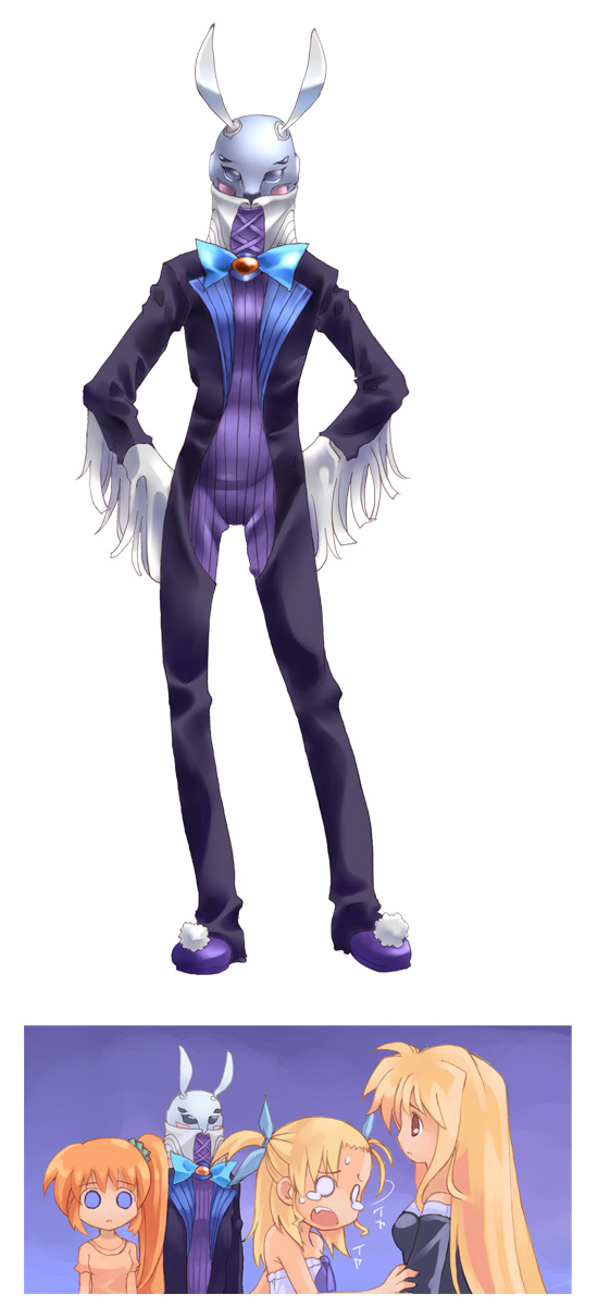 kouno hikaru, fate testarossa, sacred heart, takamachi nanoha, vivio, lyrical nanoha, mahou shoujo lyrical nanoha, mahou shoujo lyrical nanoha strikers, mahou shoujo lyrical nanoha vivid, bad id, bad pixiv id, highres, 00s, 10s, 3girls, bodysuit, gloves, hands on own hips, helmet, looking at viewer, multiple girls, side ponytail, simple background, standing, white background, white gloves