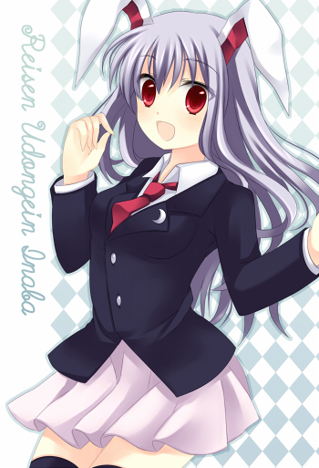 takase kanan, reisen udongein inaba, touhou, bad id, bad pixiv id, 1girl, animal ears, blazer, female focus, jacket, necktie, purple hair, rabbit ears, red eyes, red necktie, skirt, solo, thighhighs