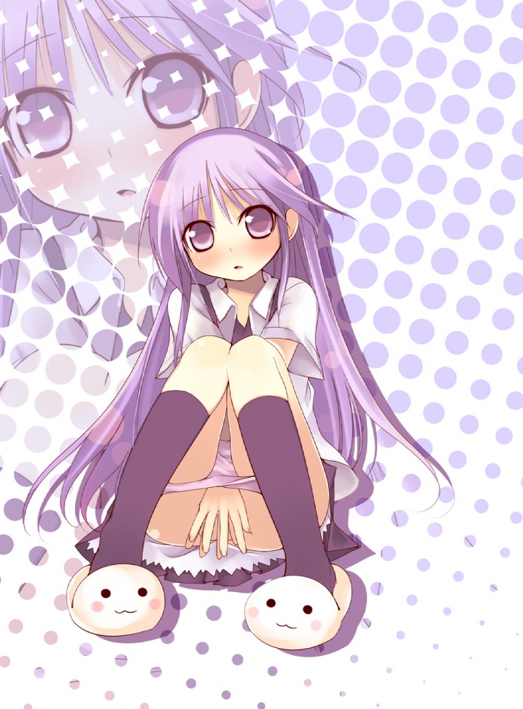 kashiwamochi yomogi, watarase jun, happiness!, 00s, 1boy, blush, crossdressing, crossdressing (mtf), long hair, male focus, panties, panty pull, purple eyes, purple hair, solo, trap, underwear, zoom layer