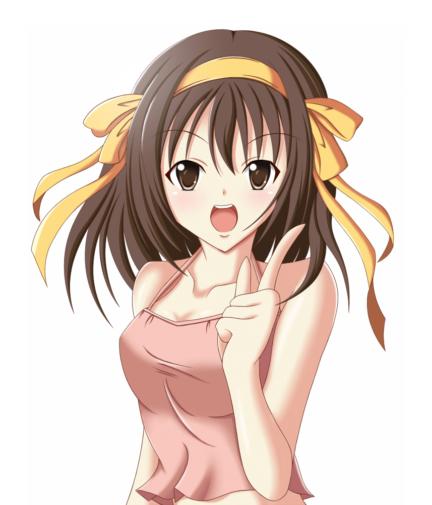 minatsuki nao, suzumiya haruhi, suzumiya haruhi no yuuutsu, bad id, bad pixiv id, 00s, brown eyes, brown hair, casual, hairband, short hair, solo, tank top