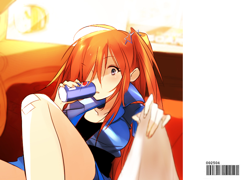 koutarou (artist), koutarou (farthest), souryuu asuka langley, neon genesis evangelion, pepsi, 1girl, barcode, can, drink, female focus, red hair, solo, twintails