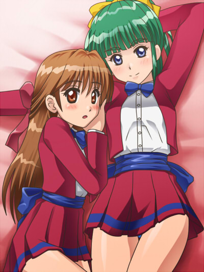 awa, iijima miyuki, minamizato ai, kakyuusei, kakyuusei (series), 2girls, blush, lying, multiple girls, school uniform