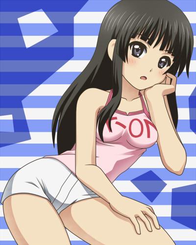 awa, akiyama mio, k-on!, lowres, 00s, 1girl, female focus, head rest, short shorts, shorts, solo