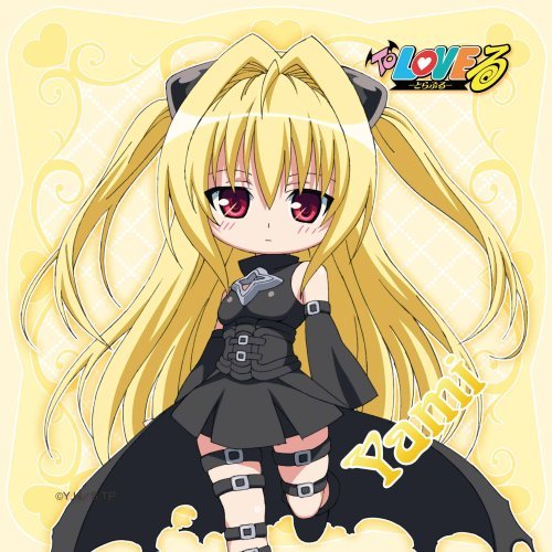 konjiki no yami, to love-ru, lowres, 00s, blonde hair, chibi, long hair, red eyes, solo, thigh strap, twintails, two side up, very long hair