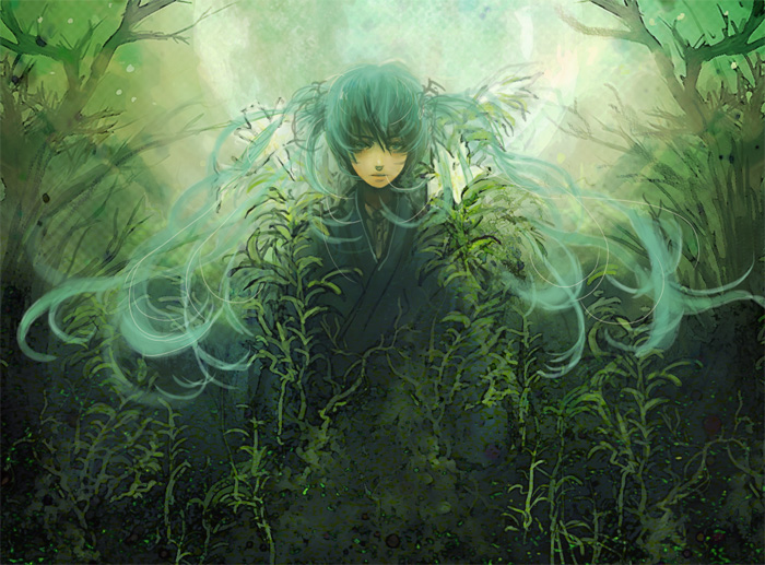 tcs, hatsune miku, vocaloid, aqua eyes, aqua hair, japanese clothes, long hair, solo, twintails