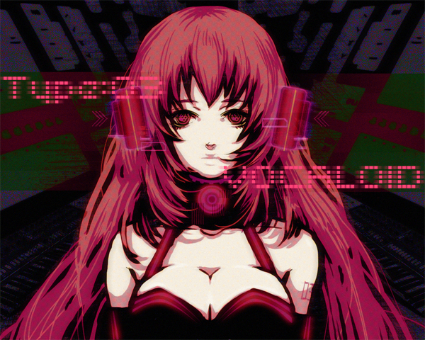 tcs, megurine luka, vocaloid, bad id, bad pixiv id, 1girl, breasts, cleavage, empty eyes, female focus, hair in own mouth, headphones, large breasts, long hair, pink eyes, pink hair, solo