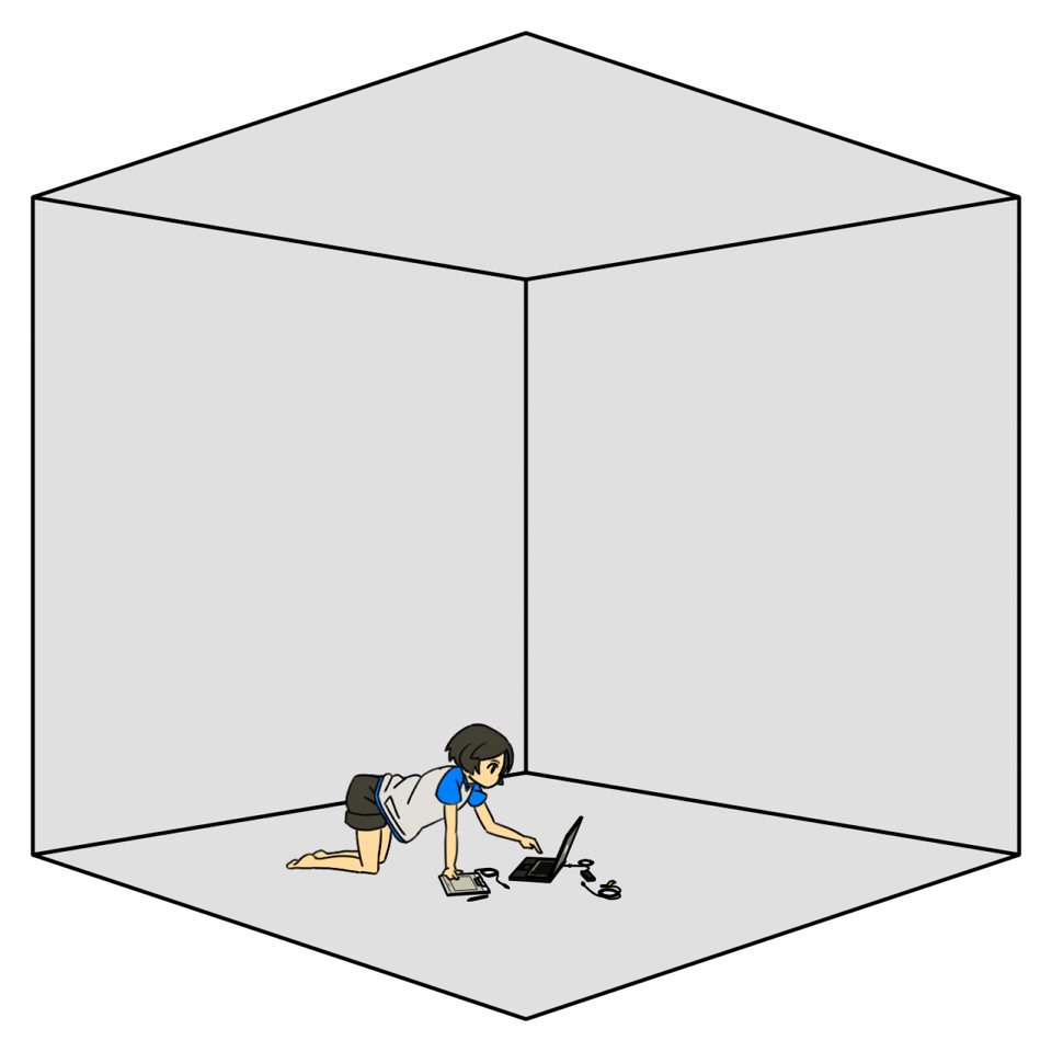 uewtsol, ruri (uewtsol), original, wacom, bad id, bad pixiv id, 1girl, barefoot, black hair, computer, computer keyboard, drawing tablet, female focus, laptop, raglan sleeves, solo