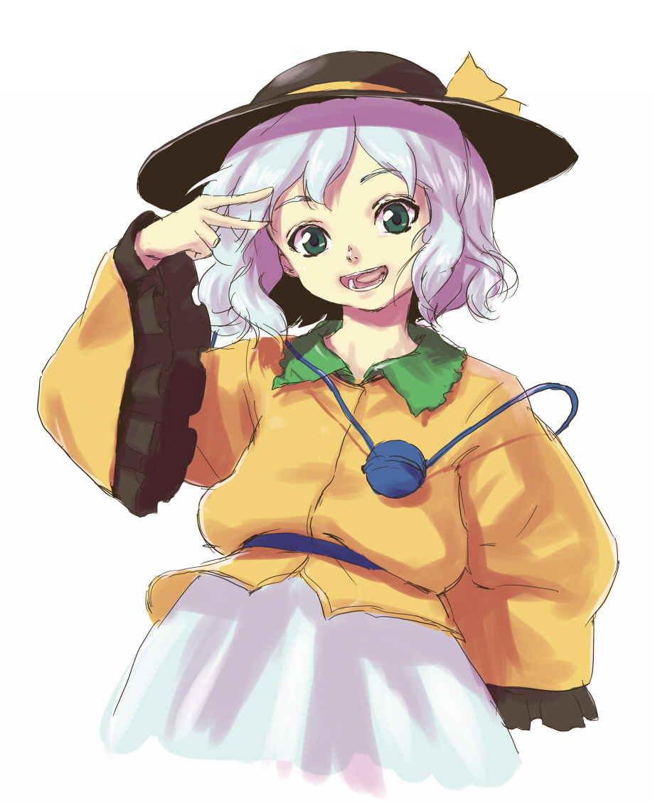 shiba itsuki, komeiji koishi, touhou, bad id, bad pixiv id, 1girl, female focus, green eyes, hat, skirt, solo, white background