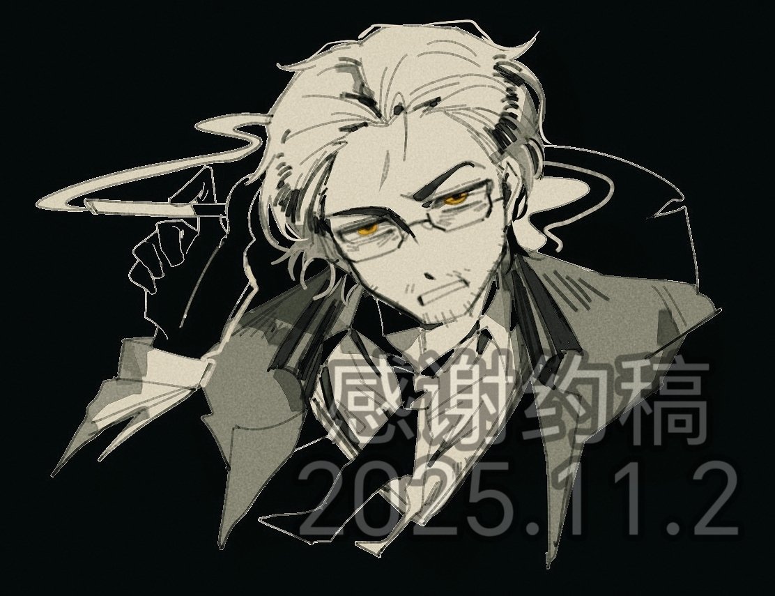 gregor (project moon), limbus company, project moon, 1boy, beard stubble, black gloves, black jacket, black necktie, cigarette, collared shirt, facial hair, gloves, hair slicked back, holding, holding cigarette, jacket, looking at viewer, male focus, monochrome, narrowed eyes, necktie, night awls (identity) (project moon), open mouth, partially colored, portrait, scar, scar on face, shirt, smoke, smoke trail, solo, stubble, white shirt, wohaoxuanku, yellow eyes