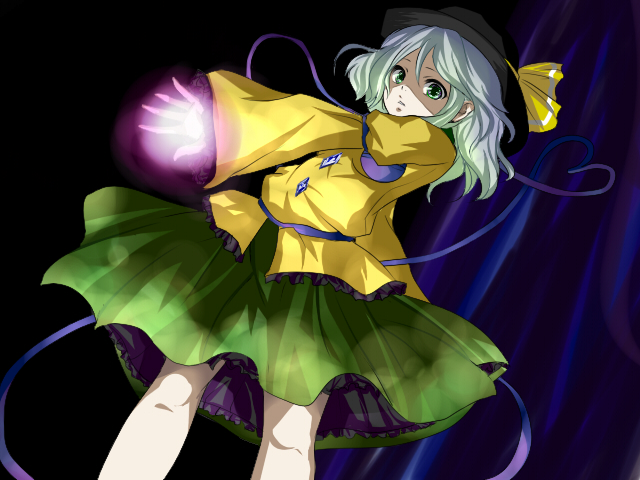 wikumi, komeiji koishi, touhou, silver hair, bad id, bad pixiv id, 1girl, female focus, green eyes, hat, heart, solo