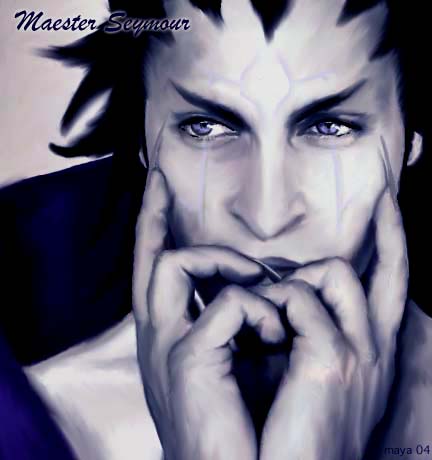 seymour guado, final fantasy, final fantasy x, lowres, 00s, 1boy, blue eyes, blue hair, blue theme, facial mark, fingernails, long fingernails, male focus, matching hair/eyes, realistic, solo