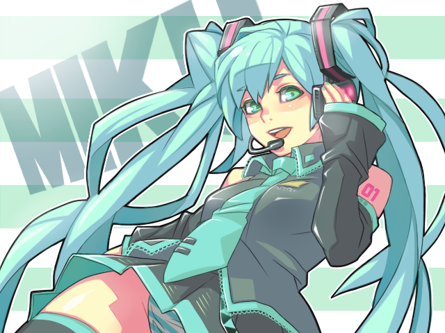 boushiya, boushiya goyachanpuru, hatsune miku, vocaloid, bad id, bad pixiv id, aqua hair, detached sleeves, green eyes, headphones, headset, long hair, necktie, panties, pantyshot, thighhighs, twintails, underwear, zettai ryouiki