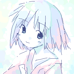 asami natsuhito, original, archived source, lowres, 1girl, closed mouth, clothes down, jaggy lines, japanese clothes, kimono, light smile, looking at viewer, monochrome, no nose, pale skin, red kimono, red sleeves, short hair, simple background, solo, straight hair