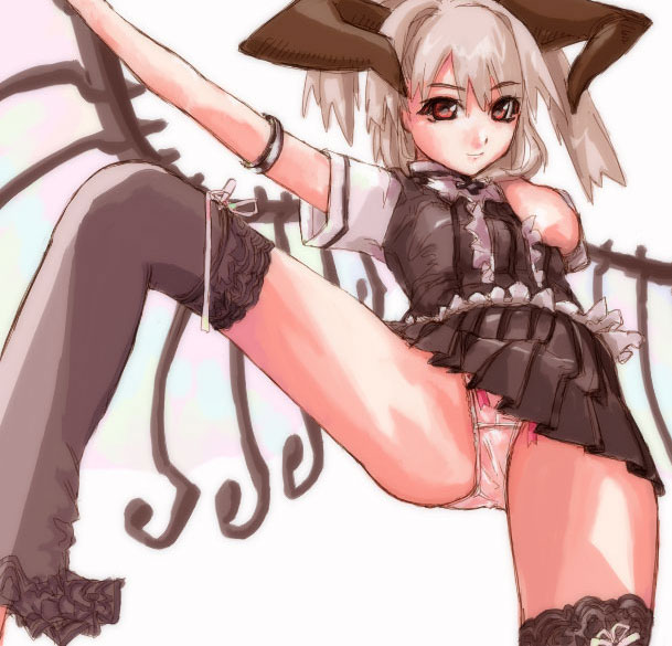 nana-shi hostler, nanaashi, original, silver hair, 1girl, black thighhighs, blouse, breasts, brown eyes, female focus, from below, miniskirt, panties, pantyshot, pleated skirt, shirt, short hair, sketch, skirt, solo, standing, thighhighs, underwear, upskirt, white background