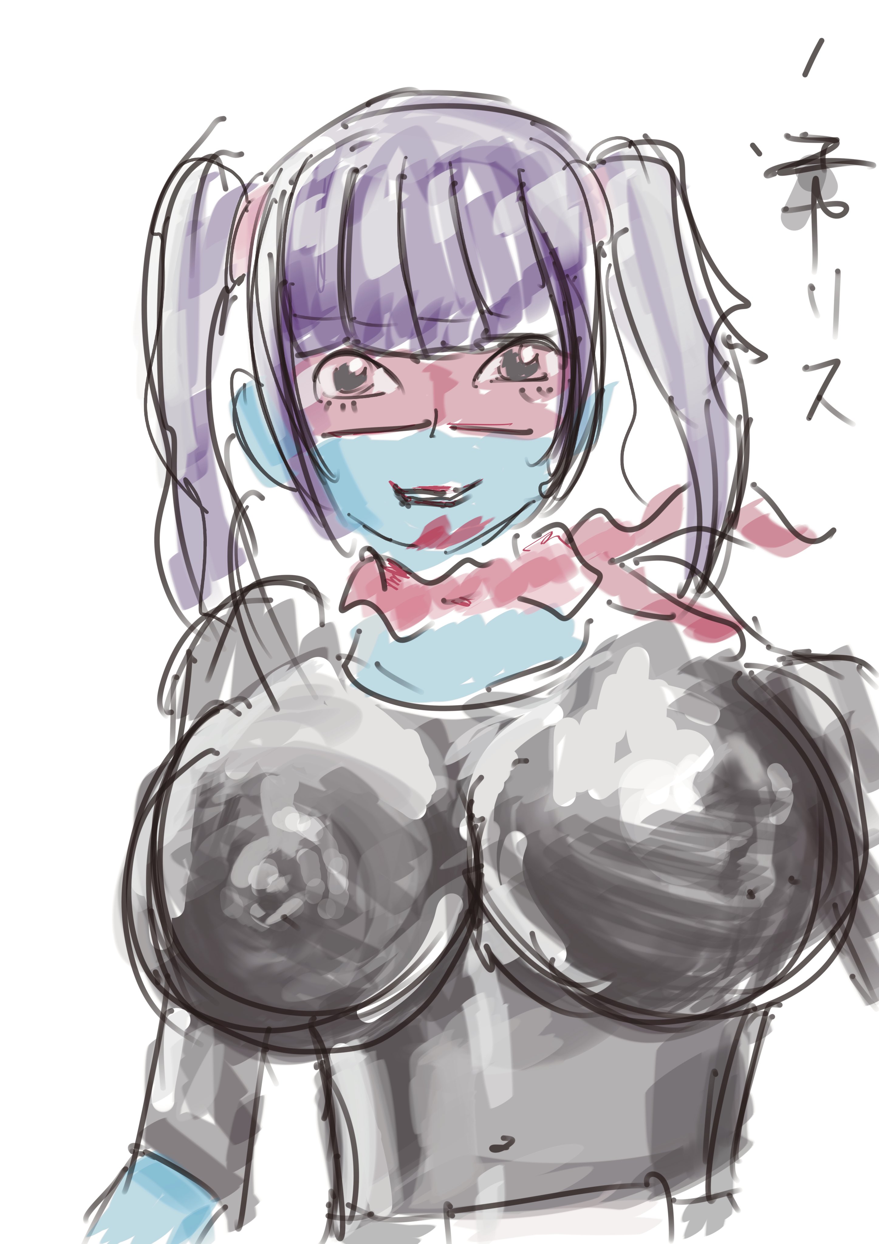 yukarisu, kamen rider, toujima tanzaburou wa kamen rider ni naritai, highres, 1girl, black leotard, breasts, large breasts, leotard, lips, long hair, looking at viewer, purple hair, shiny clothes, smile, solo, twintails, white background, wide hips