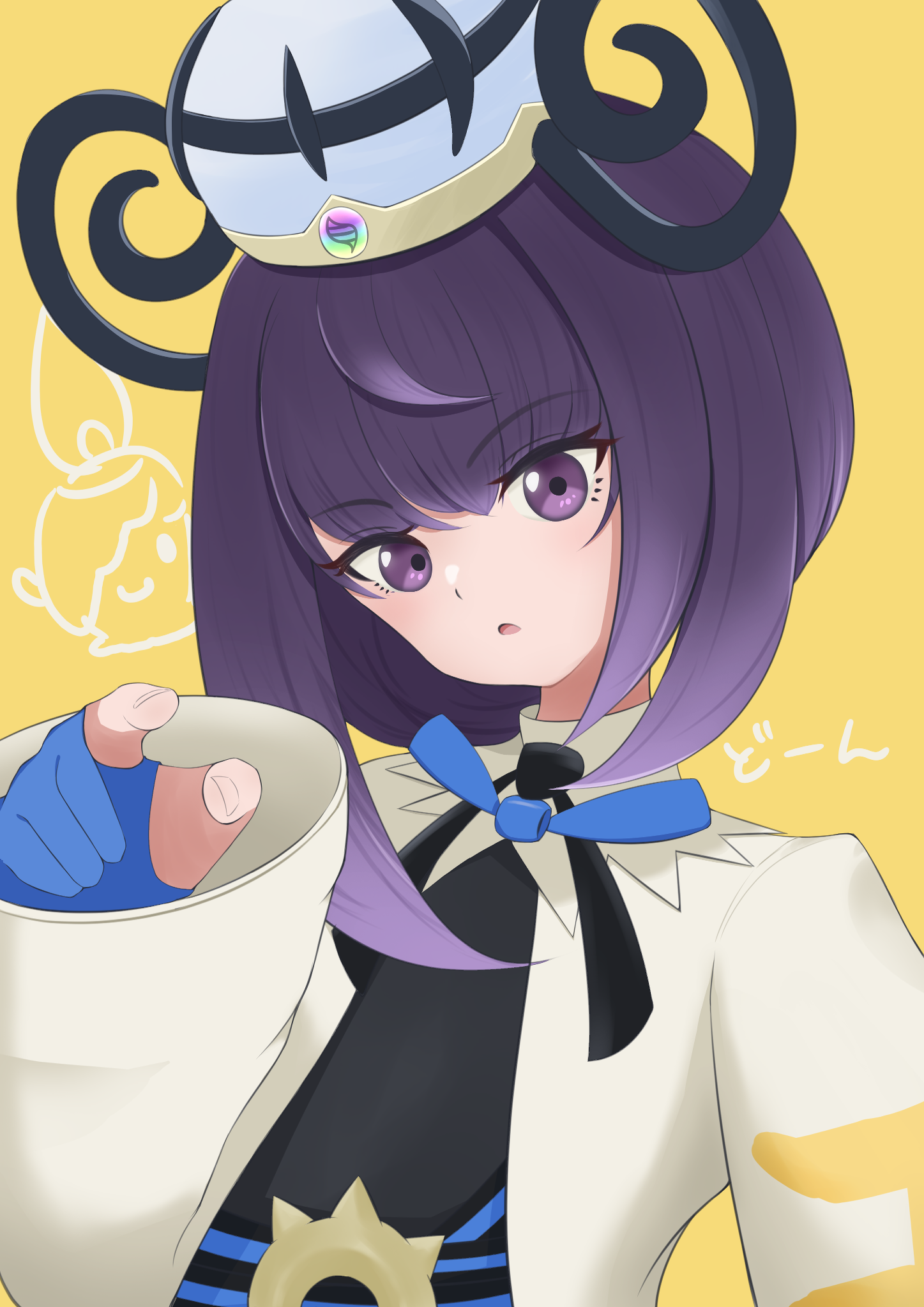 gwynn (pokemon), nintendo, pokemon, pokemon legends: z-a, highres, 1girl, hat, purple eyes, purple hair, short hair, solo