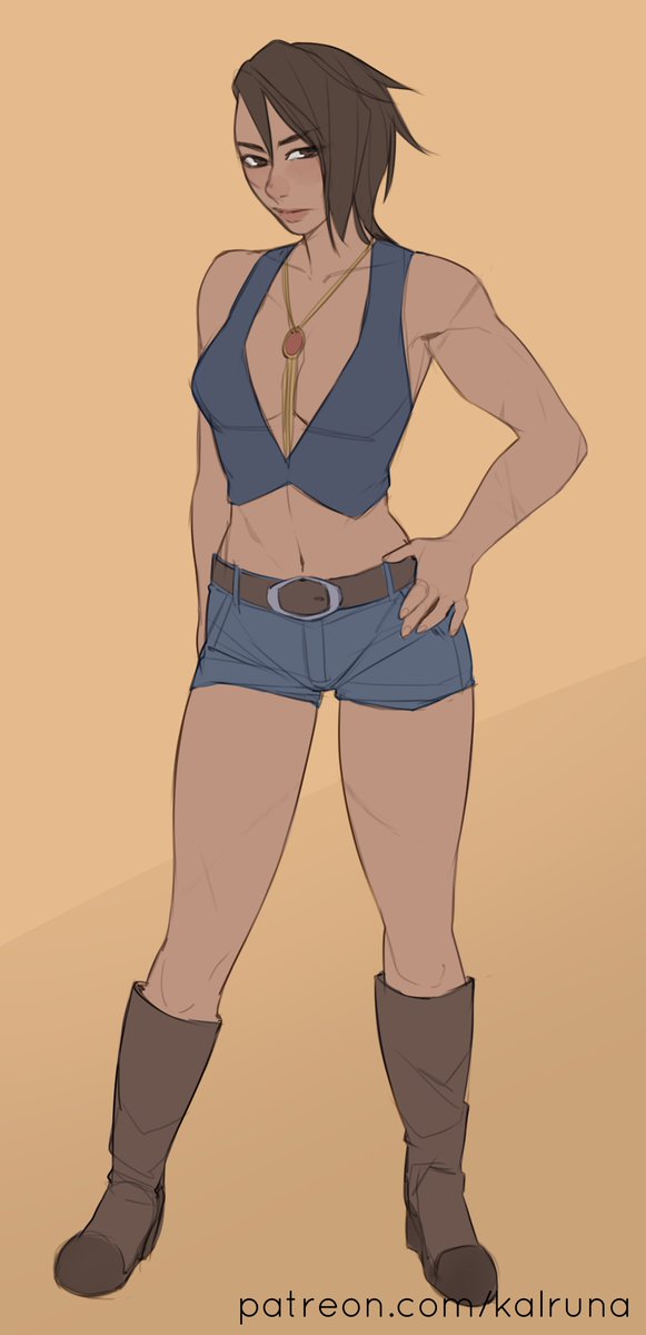 kalruna, amaya (the dragon prince), the dragon prince, 1girl, blue shorts, brown hair, denim, denim shorts, full body, midriff, shorts, solo