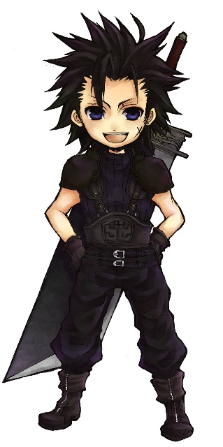 gyoden maguro, nanase shie, zack fair, crisis core: final fantasy vii, final fantasy, final fantasy vii, bad id, bad pixiv id, 1990s (style), 1boy, black hair, blue eyes, buster sword, male focus, scar, short hair, solo, spiked hair, sword, weapon, white background