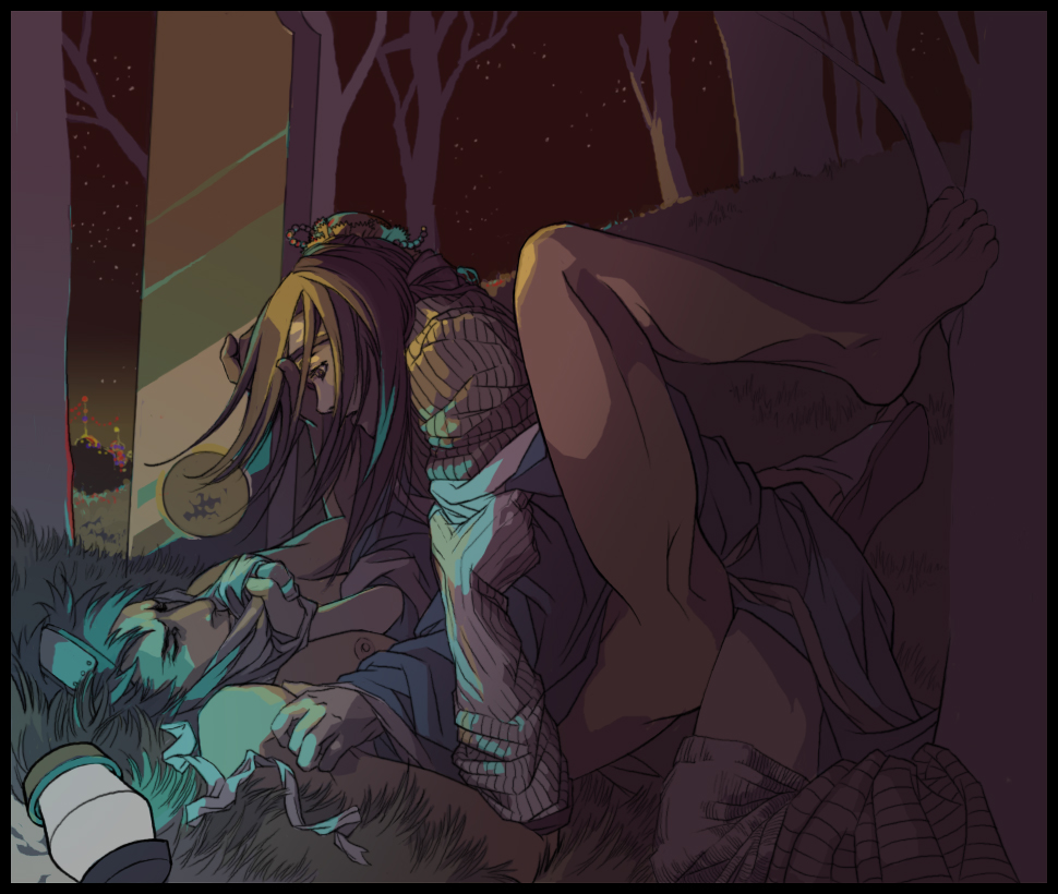 quaedam, haku (naruto), momochi zabuza, naruto, anal, crossdressing, forest, nature, nude, trap, yaoi