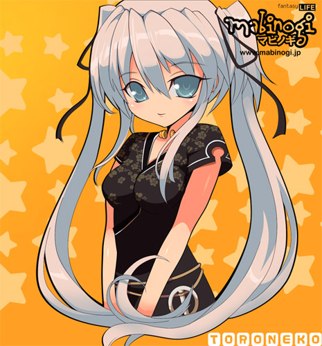 pinky cat80, nao (mabinogi), mabinogi, lowres, 1girl, blue eyes, female focus, long hair, solo, star (symbol), twintails, white hair