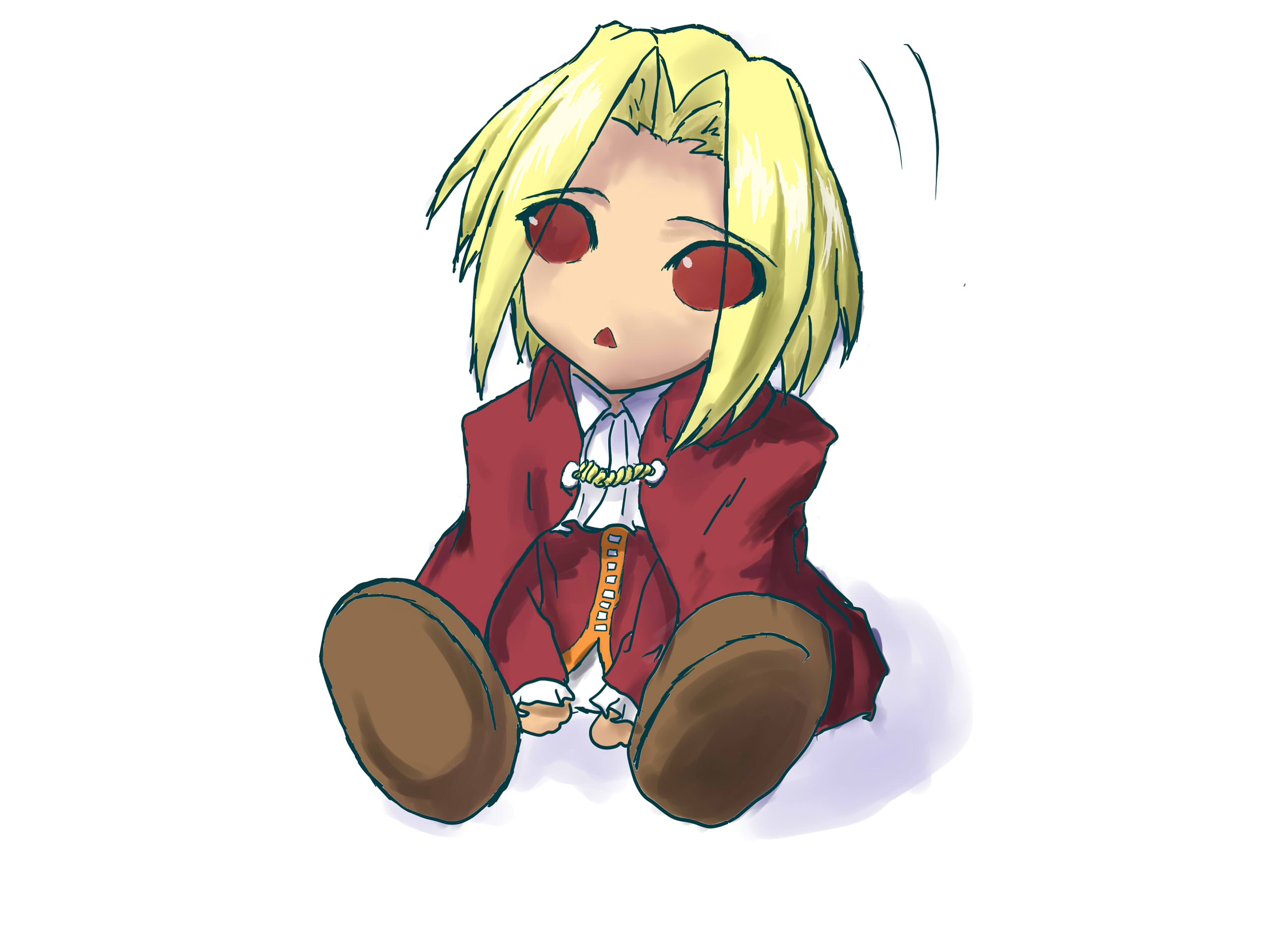 teipa, night of wallachia, melty blood, tsukihime, highres, 00s, blonde hair, cape, chibi, male focus, red eyes, sitting, solo