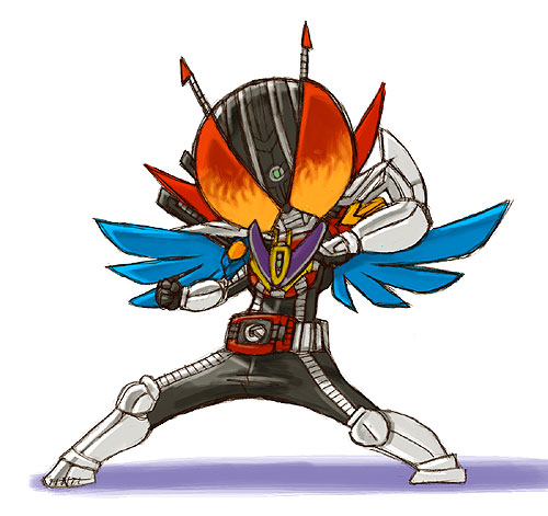 kaos, kamen rider den-o, kamen rider den-o super climax form, kamen rider, kamen rider den-o (series), lowres, belt, chibi, male focus, solo, wings