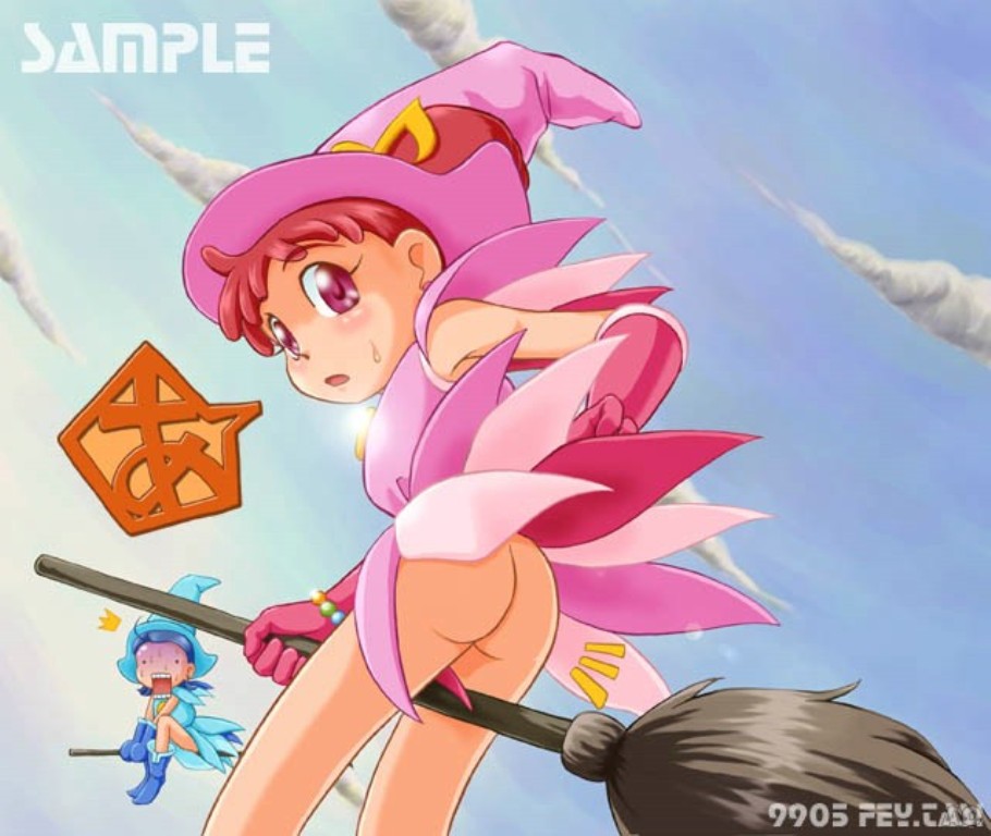 harukaze doremi, senoo aiko, ojamajo doremi, tagme, ahoge, ass, blush, bottomless, loli, no panties, red hair