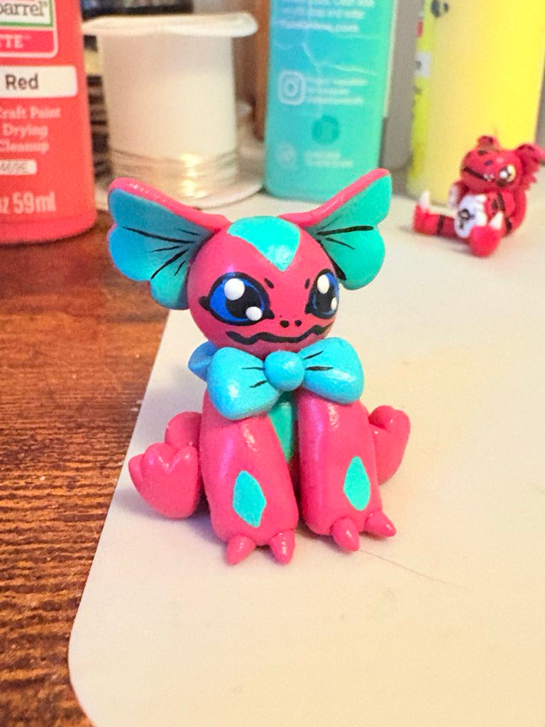 elizamon, digimon, black eyes, blue sclera, claws, colored sclera, cptcinnabun, digimon (creature), ribbon, sitting, smile, tail