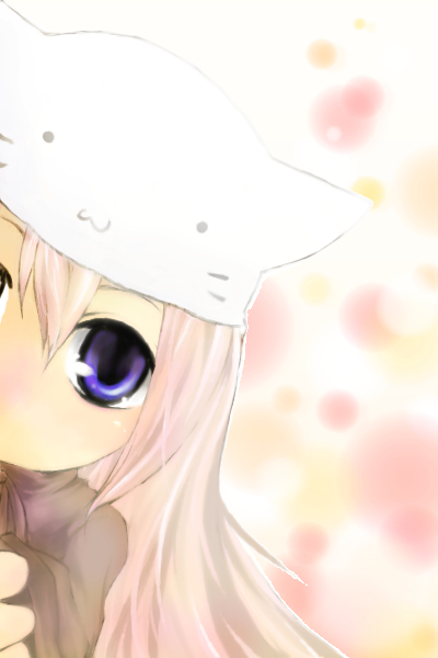 iteya (szlk), megurine luka, megurine luka (toeto), toeto (vocaloid), vocaloid, bad id, bad pixiv id, 1girl, animal hat, blue eyes, cat hat, female focus, hat, long hair, peeking out, pink hair, solo