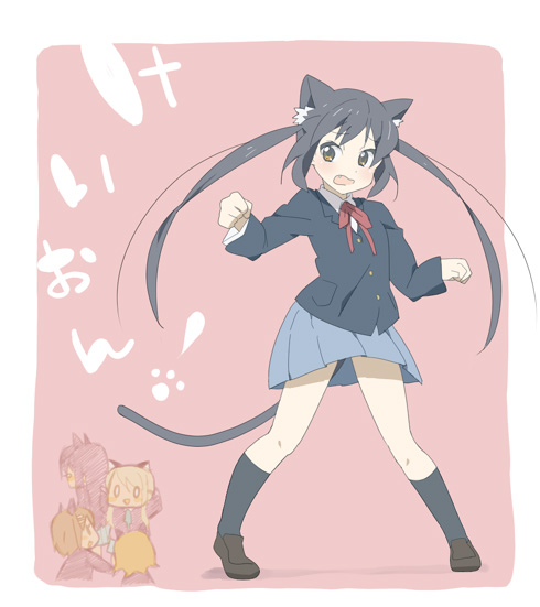 hayato (meromoni), akiyama mio, hirasawa yui, kotobuki tsumugi, nakano azusa, tainaka ritsu, k-on!, 00s, 5girls, animal ears, cat ears, cat tail, ho-kago tea time, multiple girls, school uniform, tail