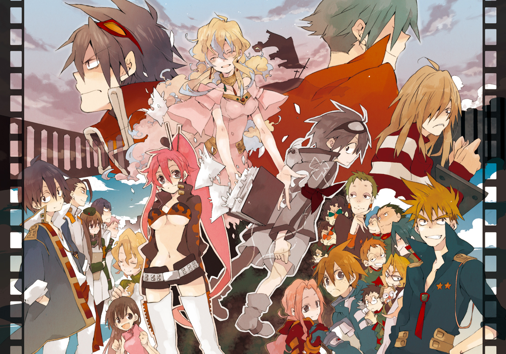 harikamo, shinsaibashih, ailac coega, attenborough cortitch, barinbo, cybela kuto, darry adai, dayakka, gimmy adai, guinble, jogan, kamina (ttgl), kidd coega, kinon bachika, kittan bachika, kiyal bachika, kiyoh bachika, leeron littner, leite jokin, makken, nia teppelin, rossiu adai, simon (ttgl), viral (ttgl), yoko littner, zoushi kanai, tengen toppa gurren lagann, tengen toppa gurren lagann: lagann-hen, bad id, bad pixiv id, 00s, 6+boys, 6+girls, aged up, armband, book, cape, everyone, goggles, goggles on head, multiple boys, multiple girls, multiple persona, thighhighs