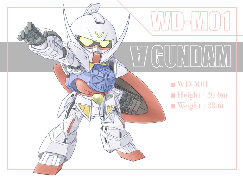 satogo, turn a gundam (mobile suit), gundam, turn a gundam, chibi, mecha, no humans, robot, shield, solo, stats