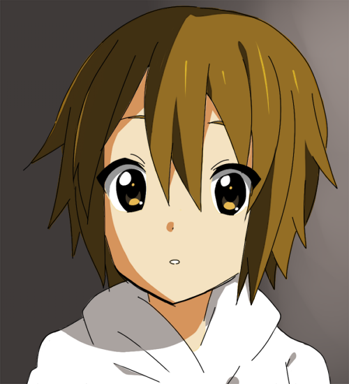sham fu, tainaka ritsu, k-on!, bad id, bad pixiv id, 00s, 1girl, alternate hairstyle, brown eyes, brown hair, female focus, gradient background, hair down, solo