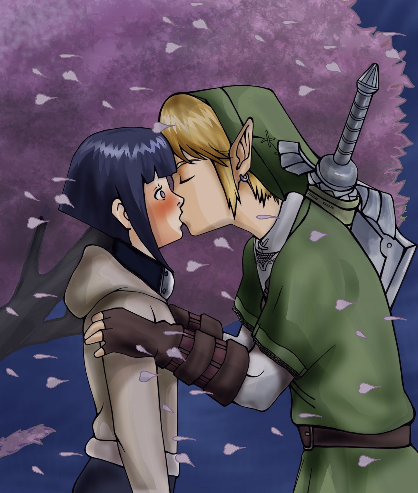 hyuuga hinata, link, princess zelda, the legend of zelda, naruto, highres, crossover, links property
