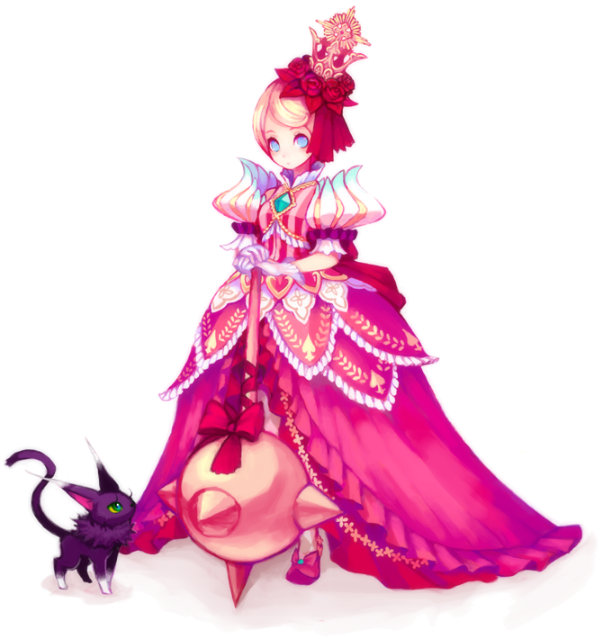min (citrine), dorothea (chocolate shop), guri guri, princess dorothea, avalon code, bad id, bad pixiv id, blonde hair, blue eyes, cat, club (weapon), crown, dress, flower, gloves, mace, princess, ribbon, rose, solo, weapon