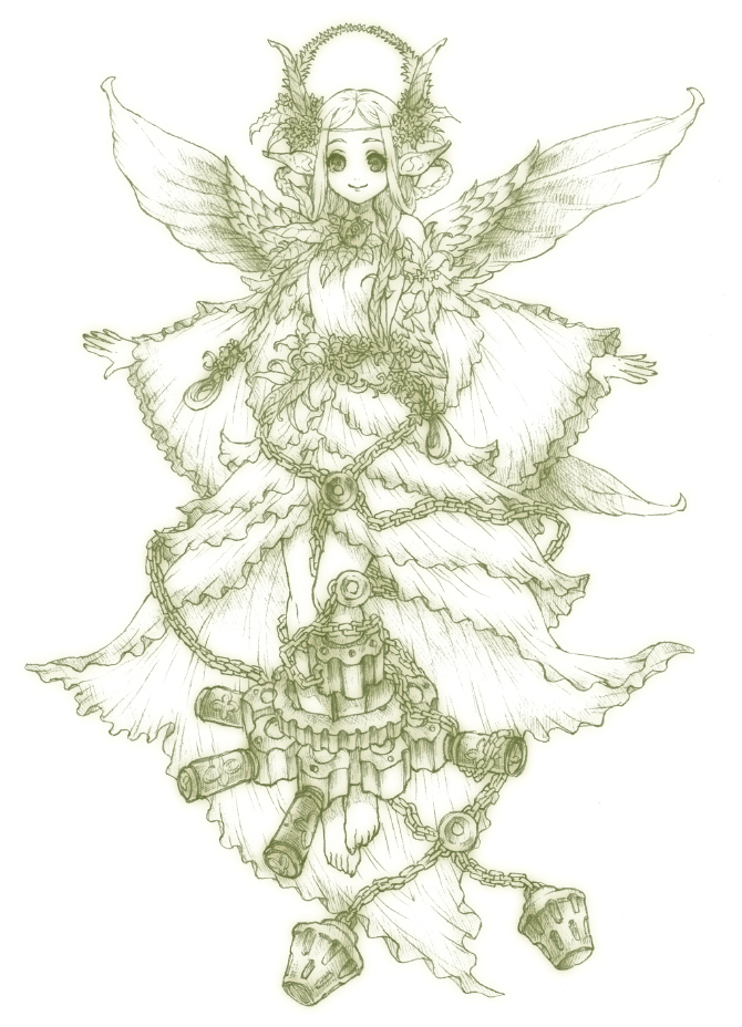 mieli, avalon code, chain, fairy, fairy wings, long hair, pointy ears, wings