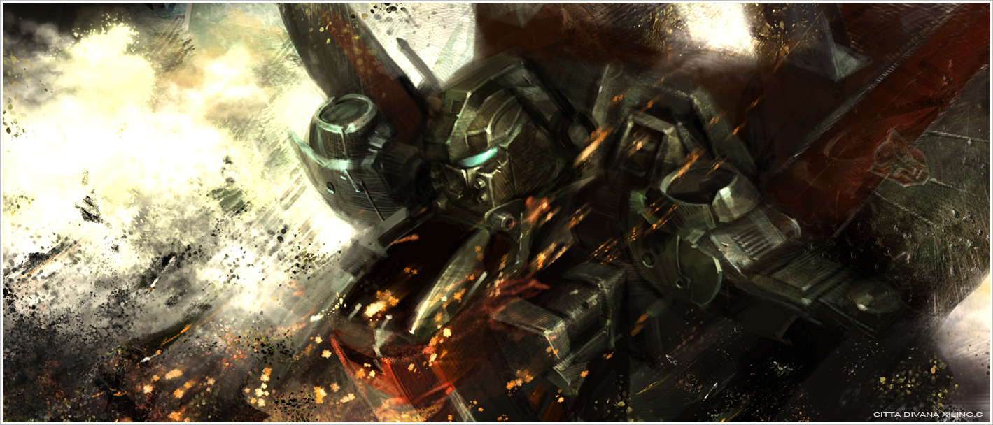 xiling, jetfire, transformers, jet, aircraft, airplane, autobot, battlefield, mecha, no humans, realistic, robot, science fiction, smoke, sparks