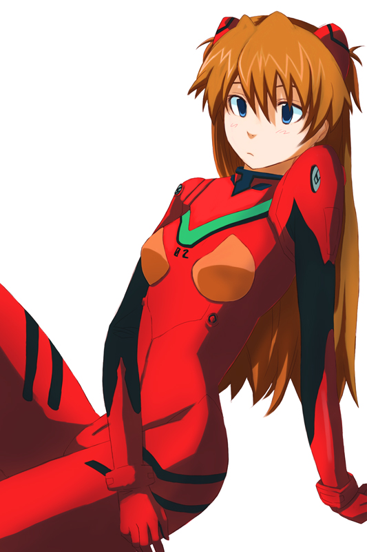 souryuu asuka langley, neon genesis evangelion, blue eyes, frown, long hair, mecha pilot suit, plugsuit (evangelion), pout, red hair, sitting