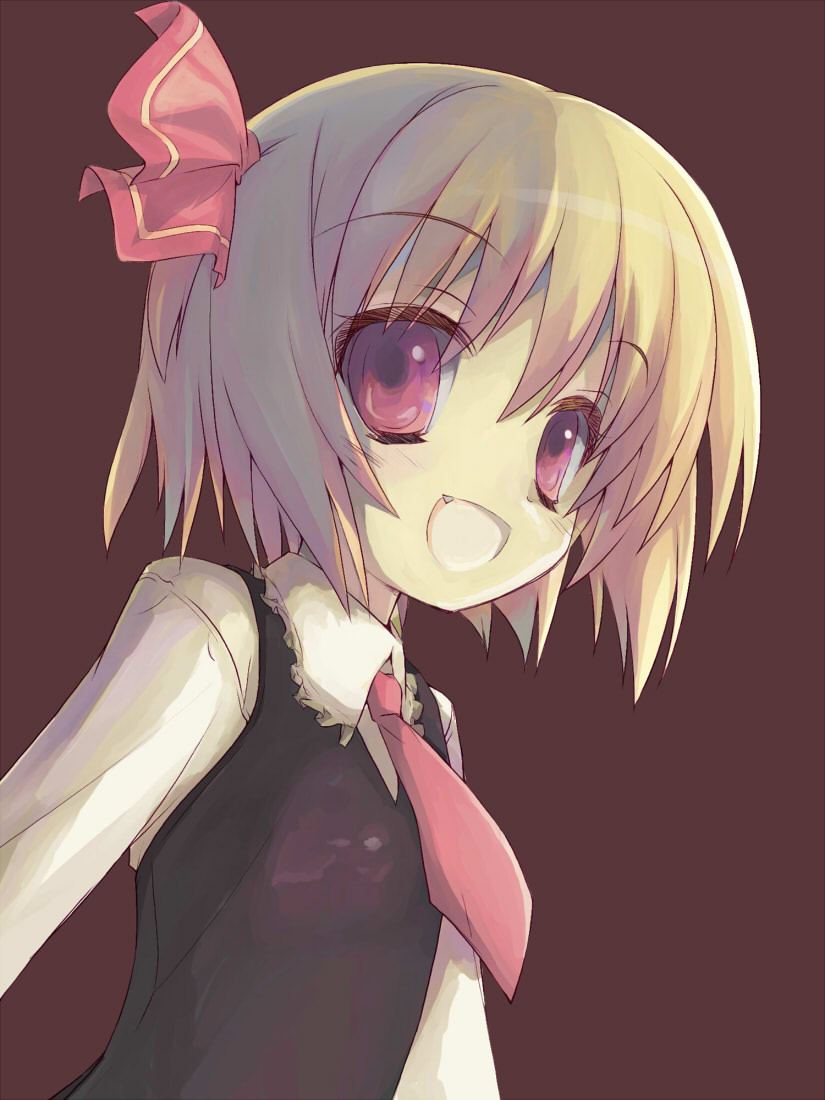 moriya, rumia, embodiment of scarlet devil, touhou, 1girl, blonde hair, child, fang, female focus, happy, necktie, red eyes, red necktie, short hair, solo