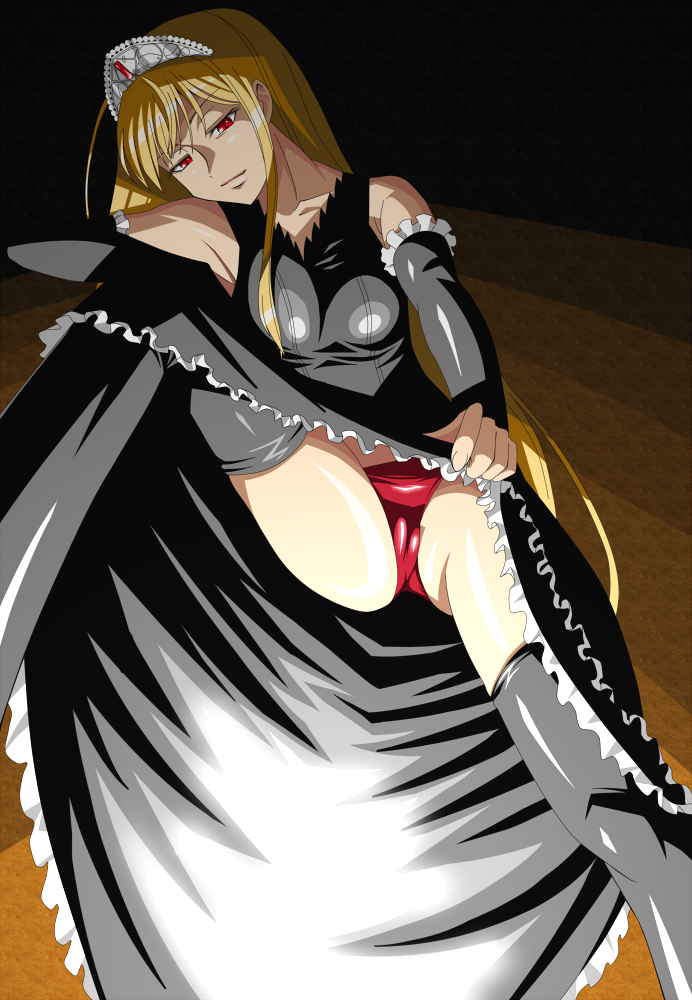 hinoki (hinoki-buro), hime (kaibutsu oujo), kaibutsu oujo, 00s, blonde hair, panties, red eyes, thighhighs, tiara, underwear