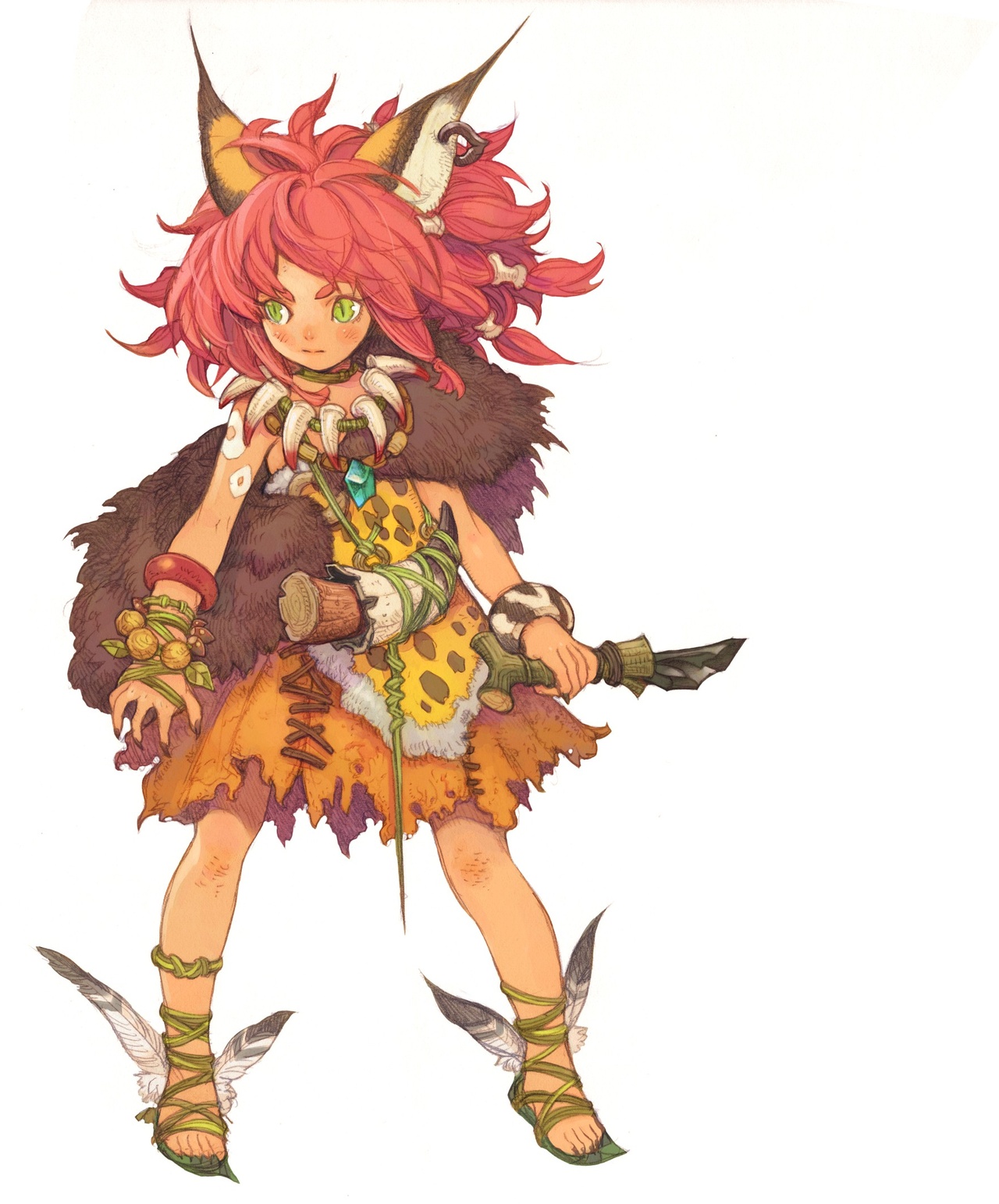 haccan, lauca, avalon code, highres, official art, 1girl, animal ears, cat ears, female focus, pink hair, solo