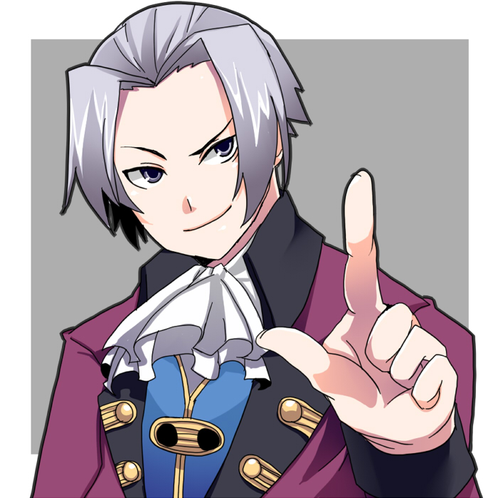 ebifurai, miles edgeworth, ace attorney, ace attorney investigations, ace attorney investigations: miles edgeworth, capcom, silver hair, 1boy, foreshortening, grey eyes, male focus, solo