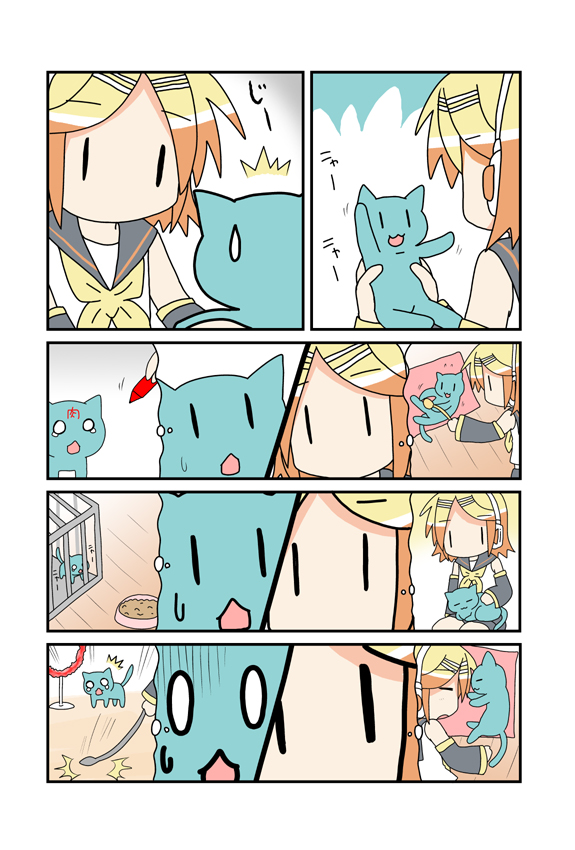 minami (colorful palette), chibi miku, hatsune miku, kagamine rin, vocaloid, 0 0, animalization, cage, cat, cat teaser, comic, imagining, pool, silent comic, sleeping, sweat, sweatdrop, tears, thinking, whip, | |