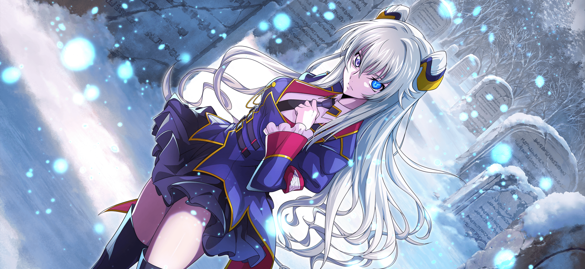 f4samurai, leila malcal, code geass, code geass: boukoku no akito, code geass: lost stories, game cg, highres, official art, 1girl, armband, black necktie, blonde hair, blue eyes, breasts, clothes lift, cone hair bun, double bun, hair bun, long hair, looking at viewer, medium breasts, military uniform, necktie, red armband, simple background, skirt, skirt lift, sleeves past wrists, smile, solo, thighhighs, upper body, zettai ryouiki