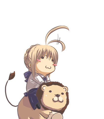 artoria pendragon (fate), saber (fate), fate/stay night, fate (series), lowres, 00s, :3, ahoge, blonde hair, chibi, lion