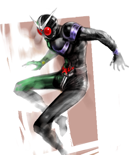shinmai (kyata), kamen rider double, kamen rider, kamen rider w, lowres, 1boy, belt, black bodysuit, bodysuit, buckle, full body, goggles, looking at viewer, male focus, simple background, solo, white background