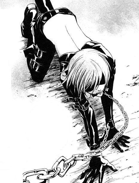 1boy, all fours, bdsm, blindfold, bondage, bound, chain, cuffs, gag, male focus, monochrome, solo, white background